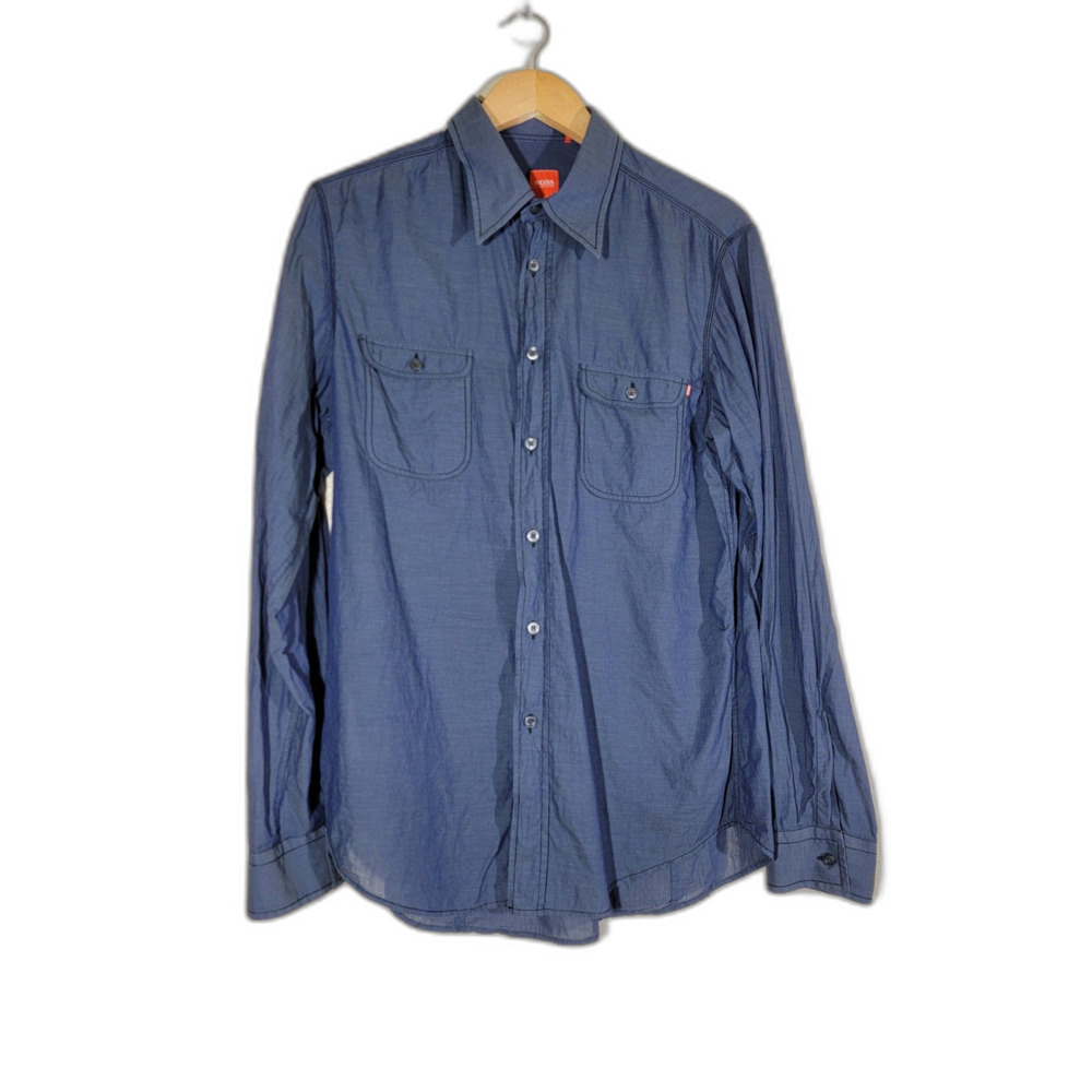 Hugo Boss Blue Men's Long Sleeve Button Shirt - Large